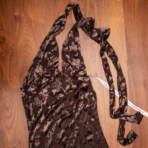 Lulus Sharon Brown Velvet Burnout Halter Maxi Dress - Size XS - Picture 2 of 5